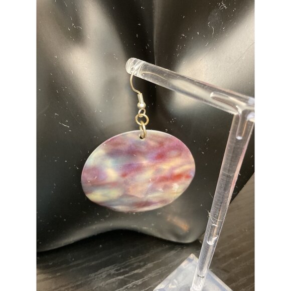 Round Dangle Abalone Ear Wire Hook Earrings - Picture 5 of 6